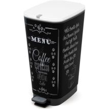 Poubelle De Cuisine À Pédale 42,5 L – Noir Motif Café – Poignée Caoutchouc – Joint Anti-odeur – Patin Anti-dérapant – Kis