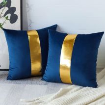 Kissenbezug, 2er-Set, Samt-Sofa-Kissenbezug, goldenes Leder, für Zuhause, Wohnzimmer, Schlafzimmer, Innendekoration, 45 x 45 cm (Dunkelblau)