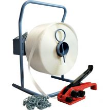 TECPLAST Kit 1 Feuillard de cerclage fil à fil KFF2 19 mm x 600 m + 1 tendeur OFFERT + 1 dévidoir + boucles - Résistance 550kg