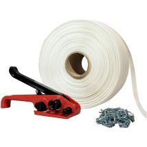 Tecplast - Kit 1 Feuillard de cerclage tressé KFT1 16 mm x 850 m + 250 boucles offertes + 1 tendeur - Résistance 450kg
