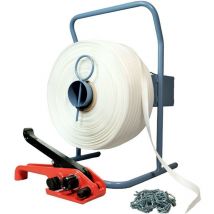 TECPLAST Kit 1 Feuillard de cerclage tressé KFT2 19 mm x 500 m + 1 tendeur OFFERT + 1 dévidoir + boucles - Résistance 750kg