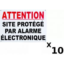 Ultra Secure - Lot de 10 grands panneaux extérieurs 'attention site protégé par alarme électronique' - Alu composite dibond (format A3)