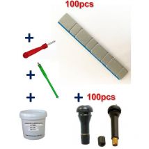 Equipement Express Sicoba - Kit 100 Plombs Masses d'Equilibrage Adhésives 4x5g+4x10g + 100 Valves TR413-414 + Tire Valve + Démonte Obus + Graisse Pneu