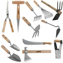 Vito - Kit 12 outils de jardin Manche bois Inox et Fer forgés à la main haute qualité traditionnelle