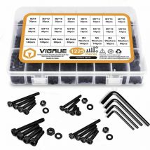 Debuns - Kit 1225PCS M2 M3 M4 M5 en Acier au Carbone Bouton à tête hexagonale Socket Tête Câble Boulons Vis avec écrous Assortiment (Noir),de