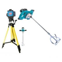 Kit 2 in 1 livella laser 16 linee 360° + trapano miscelatore mescolatore impastatore 1600w