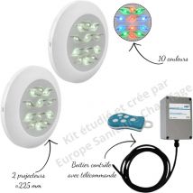 Kit 2 projecteurs couleur Easyled Evo + télécommande avec boitier pour piscine Béton, Panneau, Liner,Coque Weltico