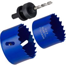 Kit 2 Scies Cloches En Hss Bi-matière Diamètres 50 Et 60 Mm Avec Mandrin De Perceuse Et Foret De Centrage Noyon Et Thiebault