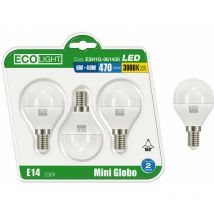 Kit 3 Lampadine a led miniglobo E14 EcoLight - 6W 3000K - Calda