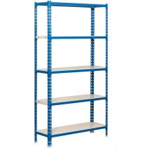 Simonrack - Scaffalatura Metallo Garage, 5 Ripiani, 180 kg di Punto di Flessione, 2000x1000x400 mm, Scaffalatura Garage, Senza Viti, Blu/Bianco