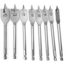 Kit 8 Mecchie Per Legno Punte Piatte Paletta Punta Attacco Da Trapano 1/4'