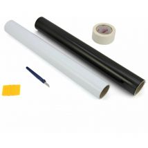 Kit découpe vinyle complet : couteau, raclette, bande d'application, 2 rouleaux (noir et blanc). Facile à utiliser pour décoller et lisser le vinyle