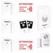 Ultra Secure - Kit alarme van aménagé autonome sans-fil confort 2 - 3 Détecteurs d'ouverture + sirène + 2 télécommandes (gamme bt)