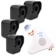 Kit alerte de passage 600m 'balcon' 4 détecteurs mouvement autonomes & 1 carillon triangle 35 mélodies (DA600+)