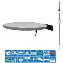 M-e - Kit Antenne Omnidirectionnelle uhf fm dab tv Helio-Mobil 44dB 4k + Mât Transversal 160cm - pour Camping Car Camion Voiture Bateau - Gris