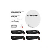 Kit Antenne Parabole Sat hd 4K Fibre smc Blanche 85cm worldsat + 4 Décodeurs Thomson ths 806 tntsat + lnb Quad 4K Ultra Full hd + Câble coaxial 100m
