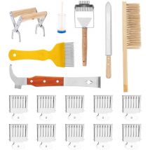 Kit apiculteur - 17 pièces - Lève cadres - Brosse à abeilles - Pince lève cadres - Outil de désoperculation Kit apiculture Kit débutant apiculture