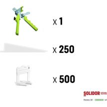 Solidor - Kit: 1 pince, 250 cales, 500 croisillons 1,5mm - croisillon de carreleur autonivelants carrelage qualité supérieure - crix