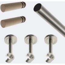 Kit barre à rideaux 2M50 Tendance 20mm Mur Nickel Mat avec embouts Cylindre Bois - Boulet