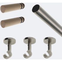 Kit barre à rideaux 2M50 Tendance 20mm Plafond Nickel Mat Cylindre Bois Boulet