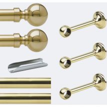 Kit barre à rideaux 3m00 Laiton Poli Verni 20mm Mur Contemporain Boulet