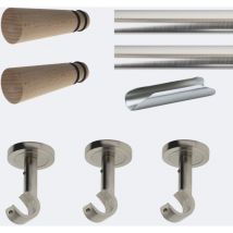 Kit barre à rideaux 3M00 Tendance 20mm Plafond Nickel Mat Cone Bois Boulet