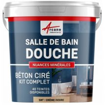 Beton ciré: Kit betonbeschichtung | kunstharz-beton Badezimmer begehbare Dusche - Wasserdichte Beschichtung - Elfenbein-Creme-Weiß - 5 m²-Kit (2