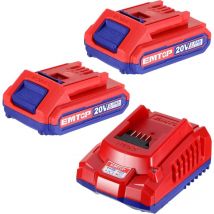 Kit batterie et chargeur intelligent rapide lithium-ion 20v 2,0 ah compatible avec tous les outils Emtop p20s