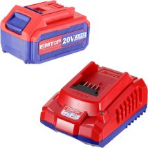 Kit batterie et chargeur intelligent rapide lithium-ion 20v 4,0 ah compatible avec tous les outils emtop p20s