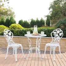 Ensemble table et chaise de jardin – 2 chaises et 1 table en fonte d'aluminium – CASA.PRO – Ø 59 cm – Blanc