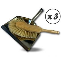 Kit brosse balayette et pelle inox Ensemble de ménage de luxe - Quantité x 3 - Avec balayette 1/2 tête