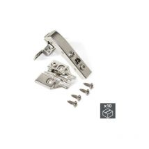 Lot de 10 charnières X91 avec bras coudés à 90 degrés avec fermeture amortie et embases à visser, Hauteur 0, Acier, Nickelé - talla - Emuca