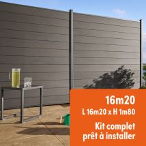 Kit clôture composite et aluminium h 1m85 l 16m20 gris anthracite avec renforts acier