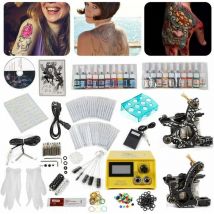 Senderpick - Kit complet de machine à tatouer professionnelle avec 20 bouteilles d'encres à tatouer, 50 aiguilles à tatouer, bloc d'alimentation,