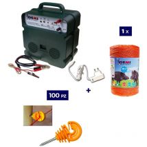 Gemi Elettronica - Kit Complet pour Clôture Électrique : 1 x Electrificateur B12 Double Alimentation 12 v / 220 v + 1x Fil 500 mt 6 Mm² + 100 pcs