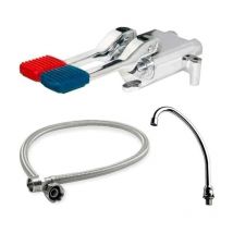 Horeca Supplies - kit Completo Grifo De Pedal 2 Aguas - Grifo Cocina Industrial, Pedal Auto Mezclador Agua Fría y Caliente, Flexo Latiguillo, Caño