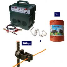 Gemi Elettronica - Kit completo Para Pastor Eléctrico : 1x Electrificador 12V / 220 v + 1x hilo canductores 1000 mt 6 mm² + 200 Aisladores para