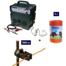 Gemi Elettronica - Kit completo Para Pastor Eléctrico : 1x Electrificador 12V / 220 v + 1x hilo canductores 500 mt 6 mm² + 100 Aisladores para postes