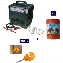 Kit completo Para Pastor Eléctrico : 1x Electrificador 12V / 220 V + 1x hilo canductores 1000 mt 6 mm² + 200 Aisladores para postes de Medera - Cerca