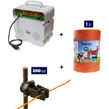 Kit completo Para Pastor Eléctrico : 1x Electrificadores 220 V + 1x hilo canductores 1000 mt 4 mm² + 200 Aisladores para postes de hierro - Cerca