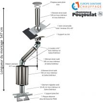 Kit conduit isolé sortie toiture avec dévoiement Inox-Galva et Inox-Inox Poujoulat Diamètre 230 Configuration du conduit Déport : 92 cm Longueur :
