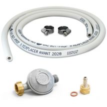 Proweltek - Kit connexion gaz complet pour réchauds gaz tuyau souple 1.50m + Embout tétine + Détendeur butane 28 mbars