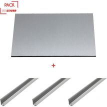 Mccover - Crédence - réversible - en aluminium brossé / aluminium brut 200 x 100 x 0.3 cm + 3 profils de finition en u - Coloris - Aluminum brossé,