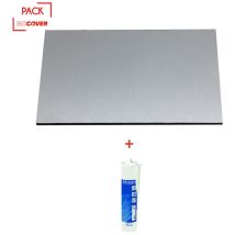 Mccover - Crédence - réversible - en aluminium brossé / aluminium brut 200 x 100 x 0.3 cm + Mastic silicone transparent - Coloris - Aluminum brossé,