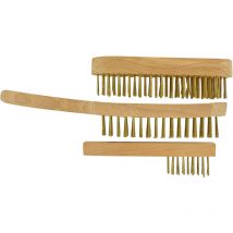 Tivoly • 3 Brosses à Main • Acier Laitonné Ondulé • Bois FSC • Pour Décapage du Bois • Pour Décapage du Cuivre • Pour Décapage du Laiton • Pour