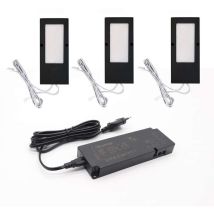 Herrajes Alk - Kit De 3 Spots Led Rectangulaire 12v - Décor : Noir Mat - Sc Herrajes