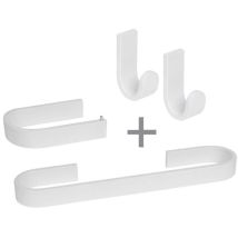 Koh-i-noor - Kit de 4 accessoires salle de bain materia en aluminium brillant éloxé blanc - avec adhésif 3M
