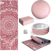 Fitfiu Fitness - Kit 5 Yoga- und Pilates-Zubehör KITWELL-500 rosa, Yogamatte, Yogablock und -rad, Fitball, Übungsgurt, Anfänger und ansteigende