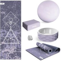 Fitfiu Fitness - Kit 5 Yoga und Pilates-Zubehör KITWELL-500 lila, Yoga-Matte, Yoga-Block und Rad, fitball, Übung Gurt, Anfänger und Erhöhung der