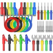 Laoa - Kit de 5 fils de test en silicone pour fiche banane, 4 mm, entièrement isolé, fiche banane empilable avec pinces crocodile, fourchette de